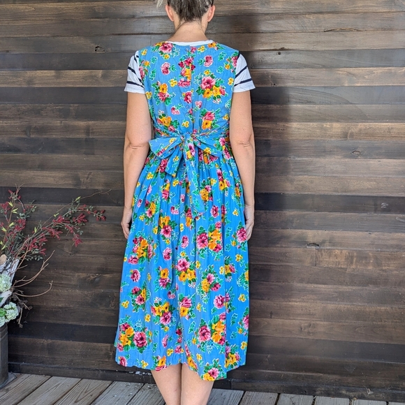 vintage FLORAL COTTON DRESS 1980's midi M - Picture 8 of 11